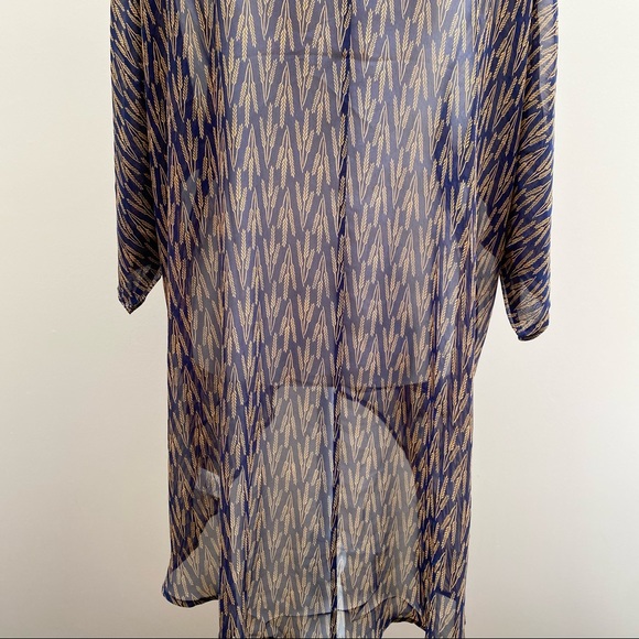 Lularoe Lindsay kimono blue gold wheat chiffon - Picture 8 of 14